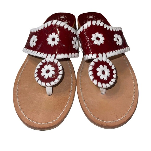 Jack Rogers Palm Beach Navajo Flat Sandals Dark Red White Women’s Size 8 Slides - Picture 3 of 7